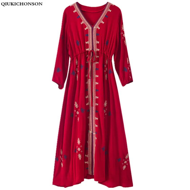 Bohemian Long Dress Plus Size Women Beach Dress 2019 Casual V-neck Embroidery Long Sleeve Cotton Linen Dress robe boheme femme
Bohemian Long Dress Plus Size Women Beach Dress 2019 Casual V-neck Embroidery Long Sleeve Cotton Linen Dress robe boheme femme