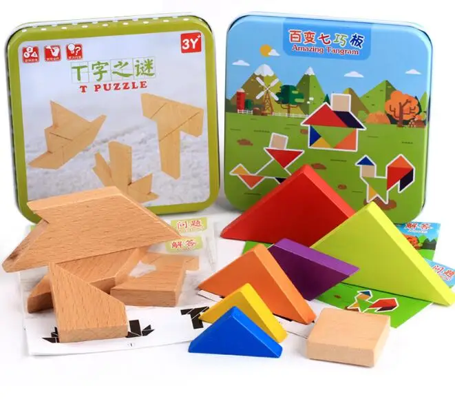 DIY Wooden Tangram T Puzzles Traditional Kids Educational Puzzle Game Toys in Gift Iron Box for Children
DIY Wooden Tangram T Puzzles Traditional Kids Educational Puzzle Game Toys in Gift Iron Box for Children