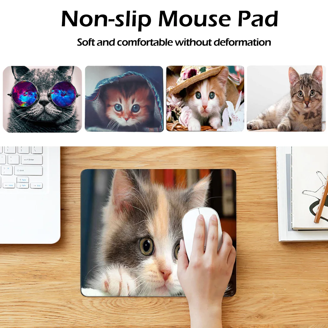 180x220x2 мм коврик для мыши Kawaii Cat рисунок Противоскользящий ноутбук ПК Натуральный