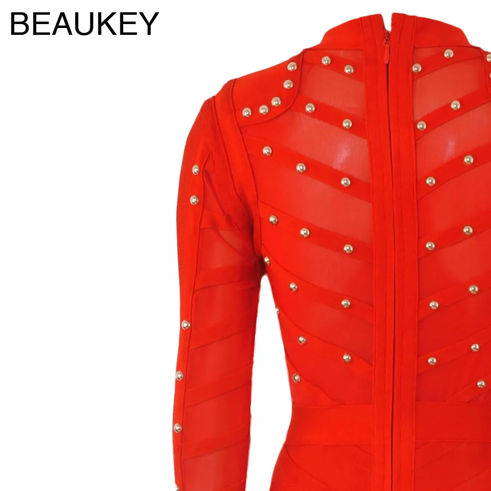 BEAUKEY Red Nail Beaded Mesh Studded High Quality Sexy Women Bodycon Knee Length New Arrival Long Sleeve Bandage Dresses Rayon
BEAUKEY Red Nail Beaded Mesh Studded High Quality Sexy Women Bodycon Knee Length New Arrival Long Sleeve Bandage Dresses Rayon