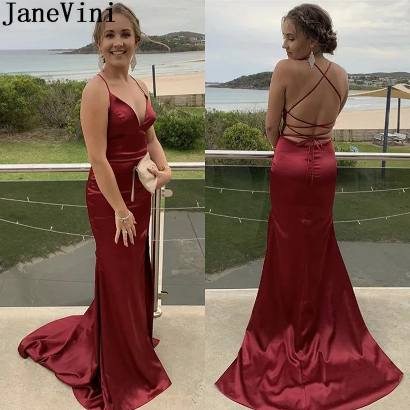 JaneVini Spaghetti Straps Burgundy Mermaid Prom Dress V-Neck Silk Satin Ladies Evening Party Dress Sexy Backless Gown Galajurken
JaneVini Spaghetti Straps Burgundy Mermaid Prom Dress V-Neck Silk Satin Ladies Evening Party Dress Sexy Backless Gown Galajurken
