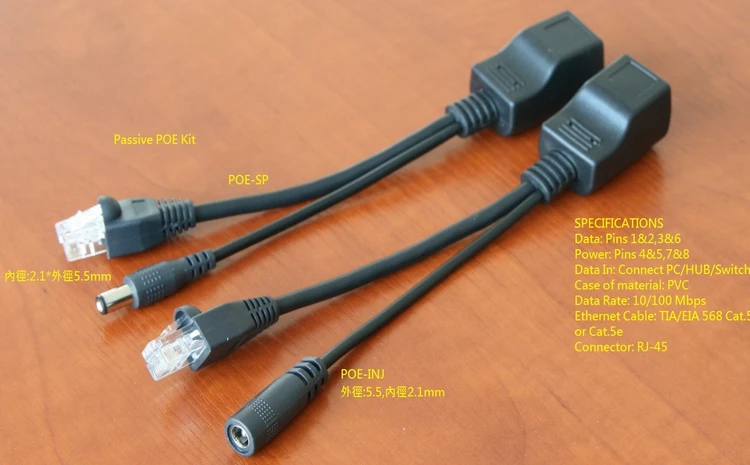 10Pair POE Kit Ethernet Network Injector Splitter Jack Adapter Cable RJ-45 RJ45 Male to Female 5.5*2.1mm DC Power Cable Cord
10Pair POE Kit Ethernet Network Injector Splitter Jack Adapter Cable RJ-45 RJ45 Male to Female 5.5*2.1mm DC Power Cable Cord