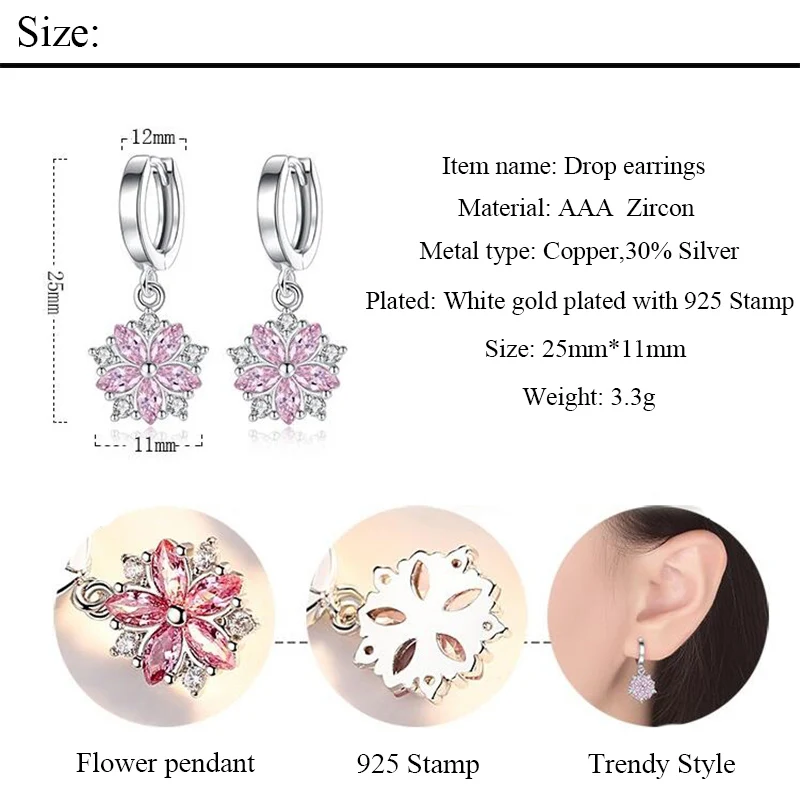 JYouHF Original Women Earrings Pink Flower Round Pendant 3A Zircon Drop Earrings White Gold Plated Earring Wedding Party Jewelry
JYouHF Original Women Earrings Pink Flower Round Pendant 3A Zircon Drop Earrings White Gold Plated Earring Wedding Party Jewelry