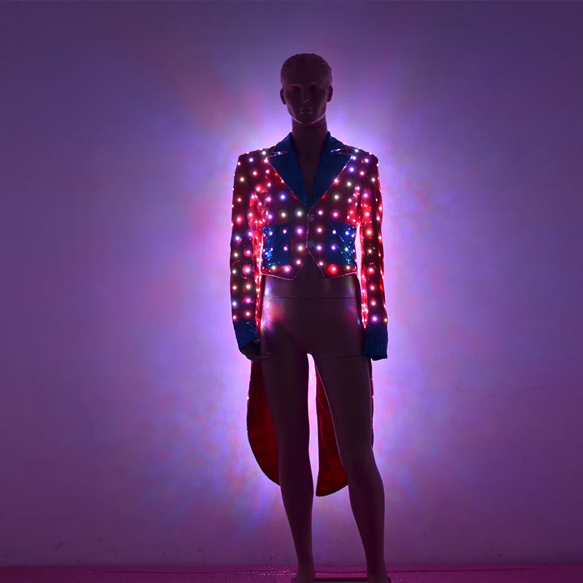 LED Clothing novel Swallowtail luminous costumes top Men led Clothes Carnival LED Ballroom Bar Glowing Dance Dress Accessories
LED Clothing novel Swallowtail luminous costumes top Men led Clothes Carnival LED Ballroom Bar Glowing Dance Dress Accessories