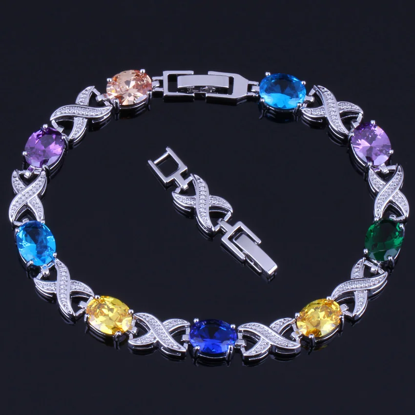 Glamorous Oval Egg Multigem Multicolor Purple Cubic Zirconia Silver Plated Link Chain Bracelet 20cm 22cm V0051
Glamorous Oval Egg Multigem Multicolor Purple Cubic Zirconia Silver Plated Link Chain Bracelet 20cm 22cm V0051