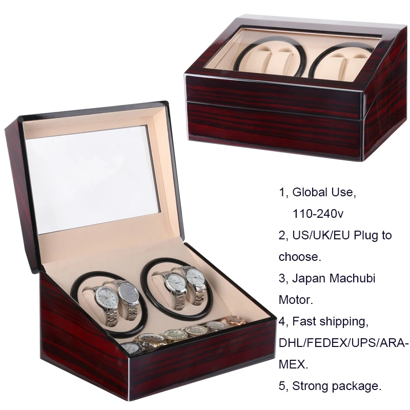 DHL/Fedex Fast Send Automatic Mechanism Watch Winders Slots Wooden Cabinet Rotate Watch Box Motor Global Use 110-240V Safe Plug
DHL/Fedex Fast Send Automatic Mechanism Watch Winders Slots Wooden Cabinet Rotate Watch Box Motor Global Use 110-240V Safe Plug