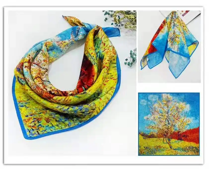 53cm Van Gogh Oil Painting Real Silk Scarf Fashion Square Scarves Head Neck Tie Band Professional Neckerchief
53cm Van Gogh Oil Painting Real Silk Scarf Fashion Square Scarves Head Neck Tie Band Professional Neckerchief