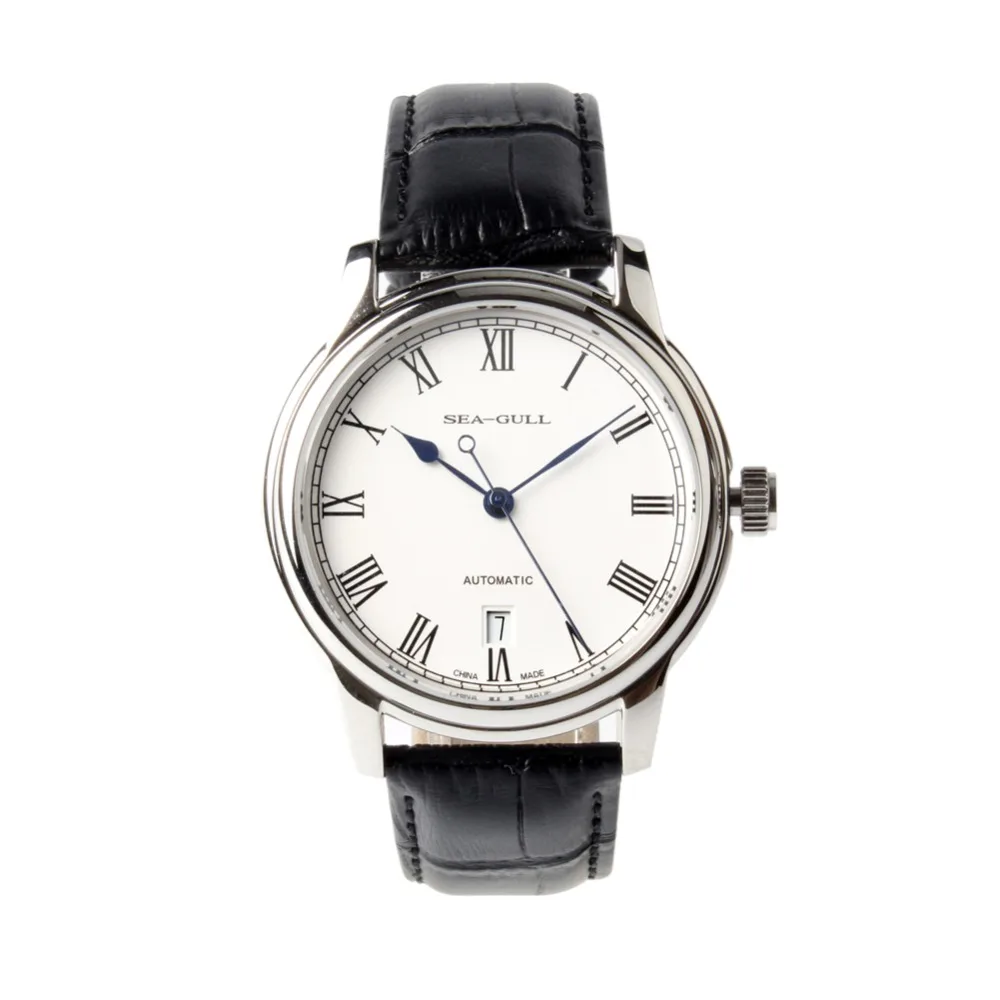 Sea-Gull Roman Numerals Blue Hands Exhibition Back Black Leather Strap Automatic Men's Watch Self Winding Seagull D819.459
Sea-Gull Roman Numerals Blue Hands Exhibition Back Black Leather Strap Automatic Men's Watch Self Winding Seagull D819.459