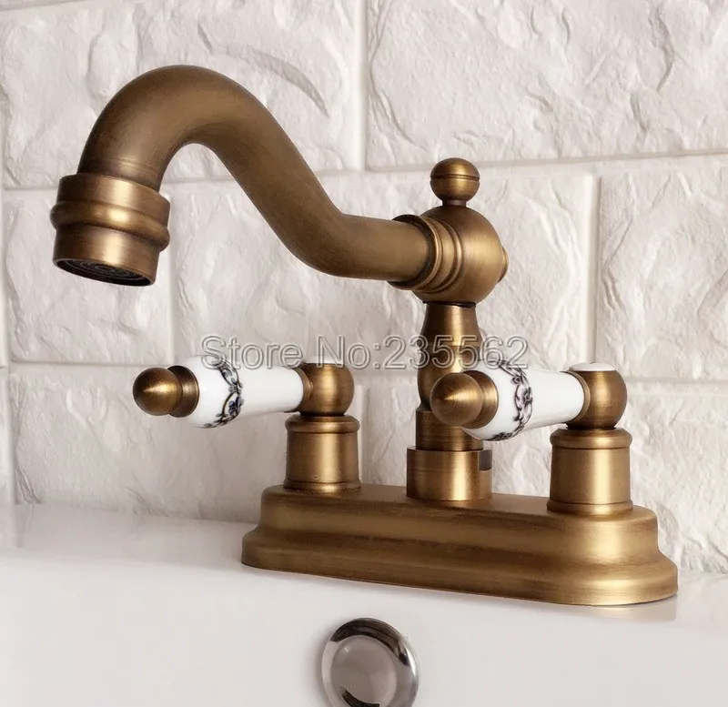 Antique Brass Dual Ceramics Handles Deck Mount 4" Centerset Sink Mixer Tap 2 Holes Bathroom Basin Faucet Lan064
Antique Brass Dual Ceramics Handles Deck Mount 4" Centerset Sink Mixer Tap 2 Holes Bathroom Basin Faucet Lan064