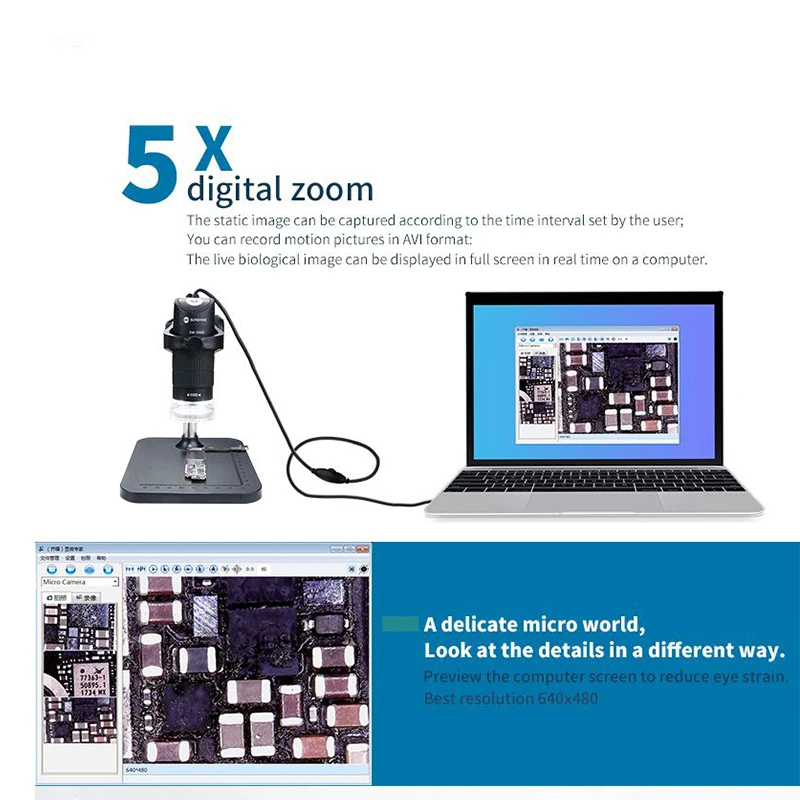 DM-1000S Portable Digital Microscope HD Color CMOS Sensor 5X Digital Zoom 1000X Magnification For Phone Repair
DM-1000S Portable Digital Microscope HD Color CMOS Sensor 5X Digital Zoom 1000X Magnification For Phone Repair