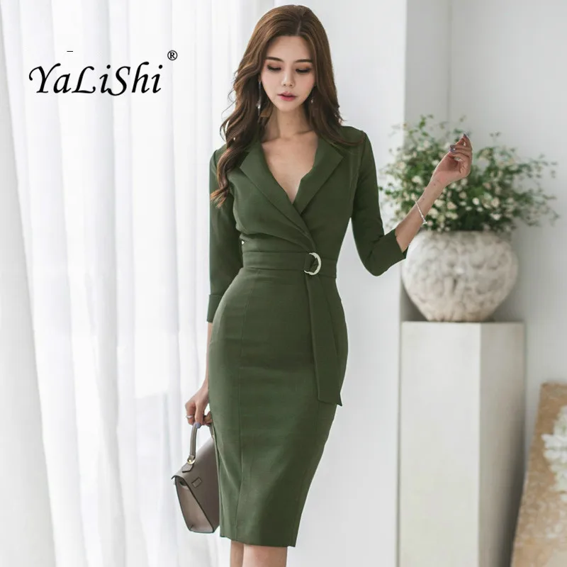 Plus Size Pencil Dress 2018 Women Autumn Green Full Sleeve V-neck Elegant Office Lady Knee-length Dress Vintage Work Dresses
Plus Size Pencil Dress 2018 Women Autumn Green Full Sleeve V-neck Elegant Office Lady Knee-length Dress Vintage Work Dresses