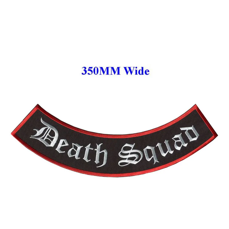 Top and bottom Death squad embroidered patches & rockers for motorcycle clubs and individual bikers with iron on backing
Top and bottom Death squad embroidered patches & rockers for motorcycle clubs and individual bikers with iron on backing