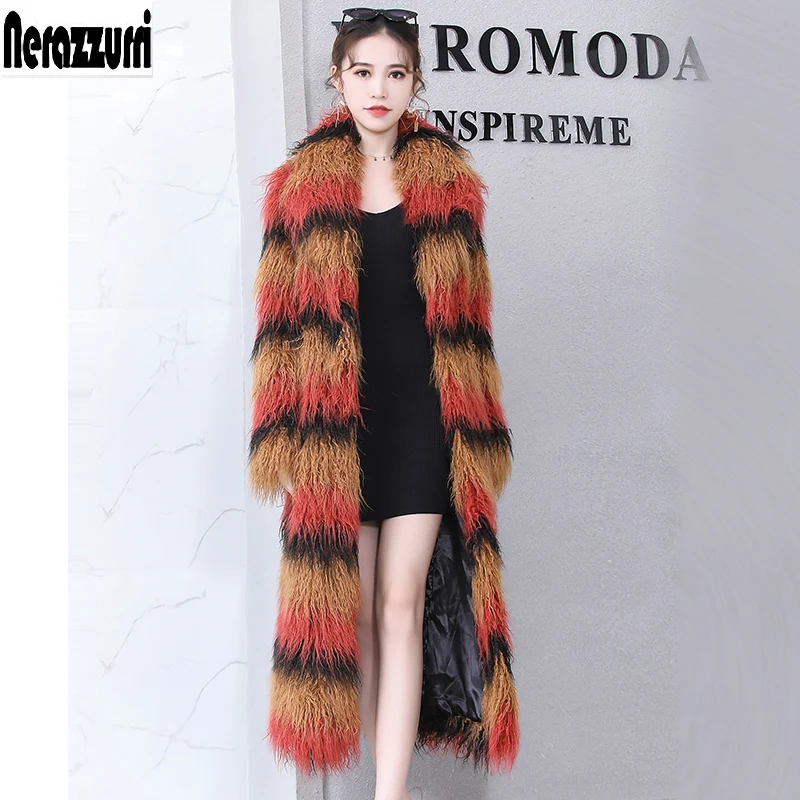Nerazzurri Multicolor Warm Color Blcok Faux Fur Coat Women Long Furry Hairy Mongolian Sheep Fur Outerwear Winter Fashion 2021
Nerazzurri Multicolor Warm Color Blcok Faux Fur Coat Women Long Furry Hairy Mongolian Sheep Fur Outerwear Winter Fashion 2021