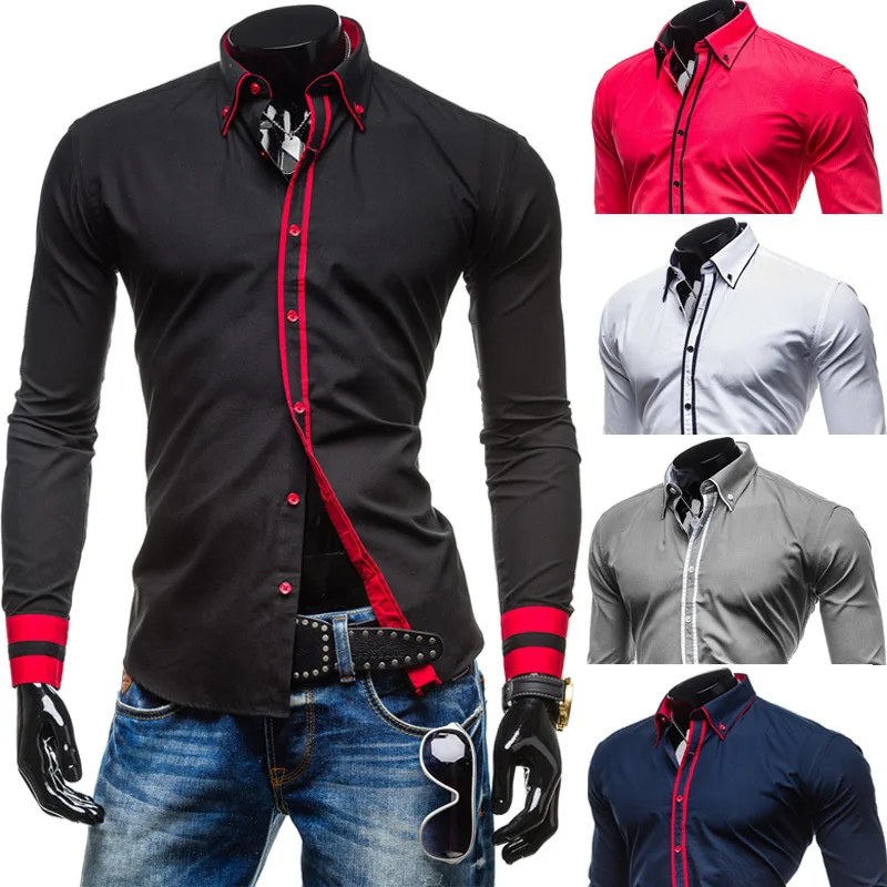 2015 New Mens Long Sleeved Dress Shirts Double Collar Button Unique Design Slim Fit Brand Shirts Chemise Homme Camisa Masculina
2015 New Mens Long Sleeved Dress Shirts Double Collar Button Unique Design Slim Fit Brand Shirts Chemise Homme Camisa Masculina