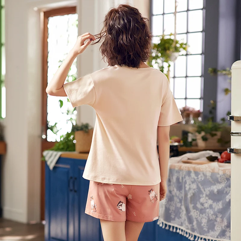 Women Pajama Sets Summer Knitted Cotton Sleepwear Cartoon Cute Short Sleeve Casual Two Piece Set Female Homewear Clothing
Women Pajama Sets Summer Knitted Cotton Sleepwear Cartoon Cute Short Sleeve Casual Two Piece Set Female Homewear Clothing