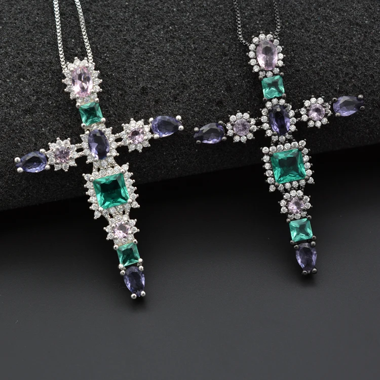 The New Fashionable Holy Cruciform Necklace Pendant Inlaid With High Quality Colorful Zircon Gospel Jewelry Making
The New Fashionable Holy Cruciform Necklace Pendant Inlaid With High Quality Colorful Zircon Gospel Jewelry Making