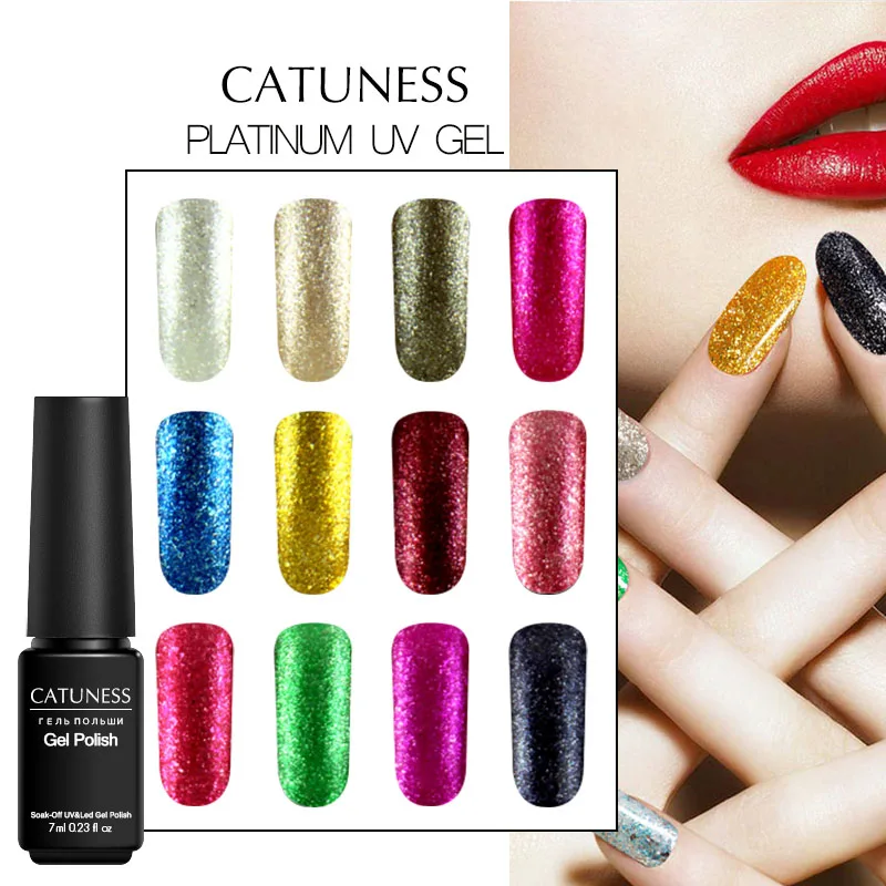 Catuness платины УФ Bling Блеск Лаки блеск лака из металла Гель-лак грунт Shimmer Top базовый