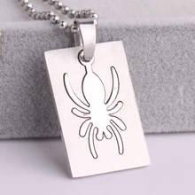 silver color Pierced Square Tag Spider 316L Stainless Steel pendant necklaces bead chain for men women wholesale