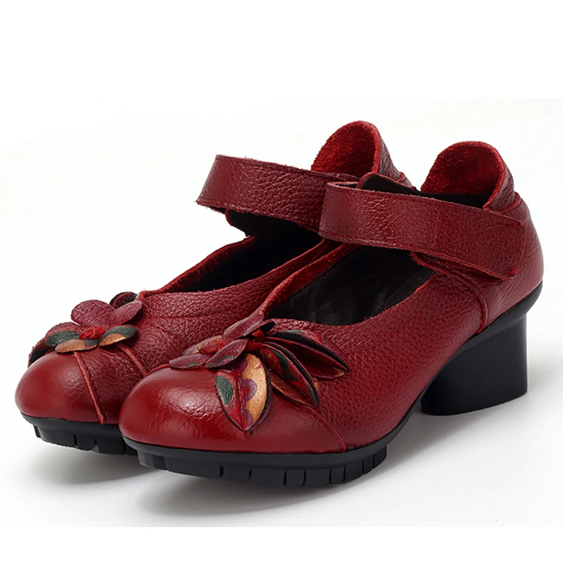 SONDR chaussure femme talon retro ethnic flower pumps women shoes platform heels rubber tacones mujer genuine leather schoenen | Обувь