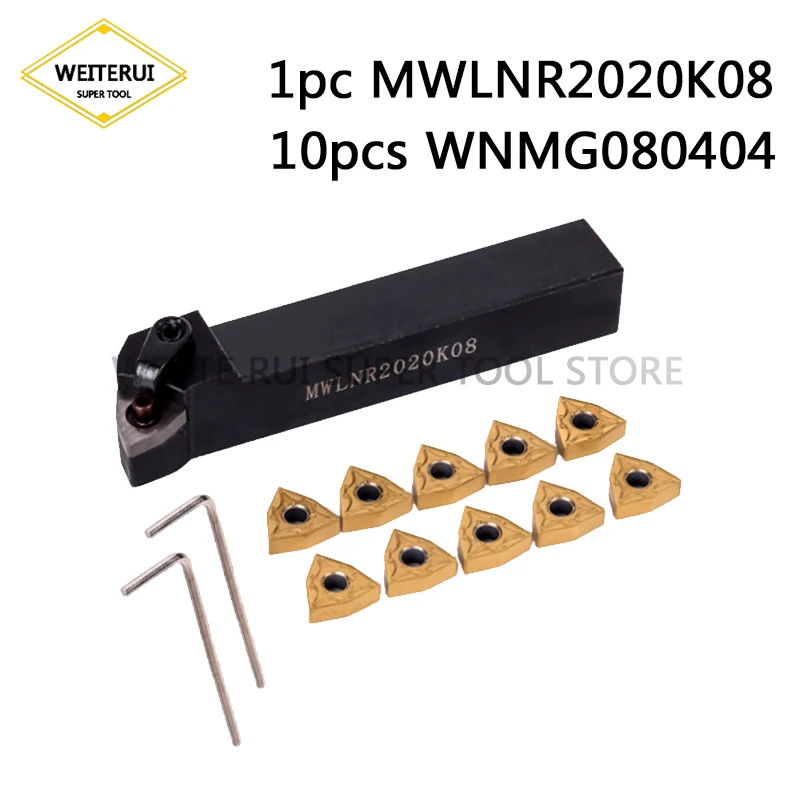 1 шт. MWLNR2020K08 держатель инструмента + 10 шт. WNMG080404 твердосплавная вставка с гаечным ключом для токарного инструмента
1 шт. MWLNR2020K08 держатель инструмента + 10 шт. WNMG080404 твердосплавная вставка с гаечным ключом для токарного инструмента