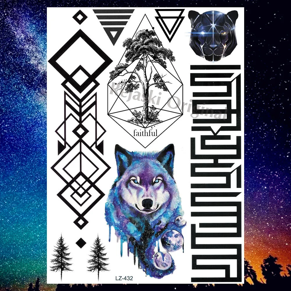 REJASKI Watercolor Blue Wolf Universe Temporary Tattoos Sticker Black Sexy Geometric Diamond Tatoos Art Waist Tattoo Women Men
REJASKI Watercolor Blue Wolf Universe Temporary Tattoos Sticker Black Sexy Geometric Diamond Tatoos Art Waist Tattoo Women Men
