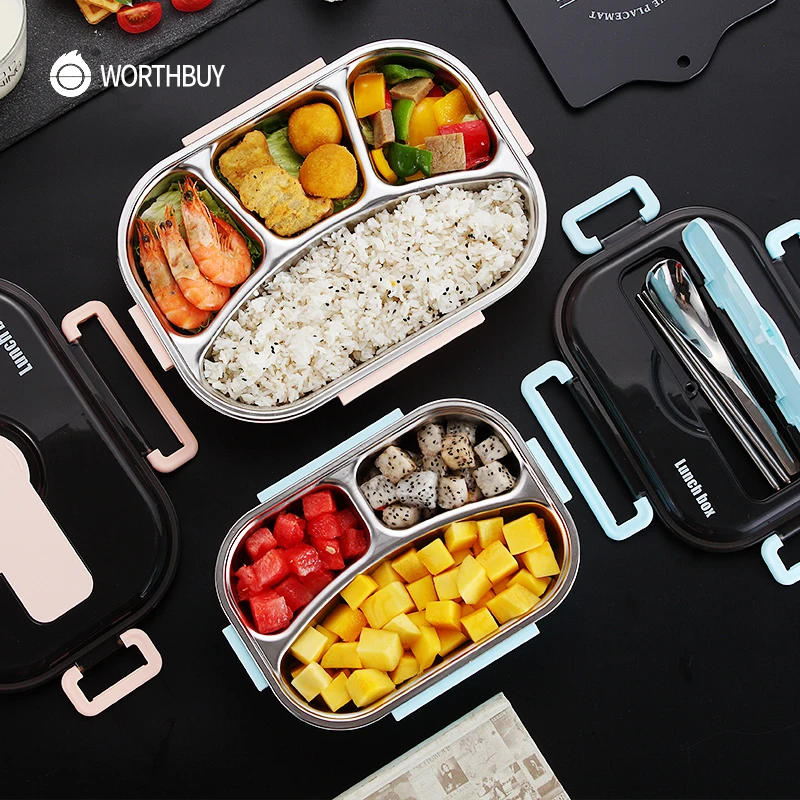 WORTHBUY Cute Bento Box For Children 304 Stainless Steel Lunch With Tableware Set Microwave Food Container Compartments | Дом и сад