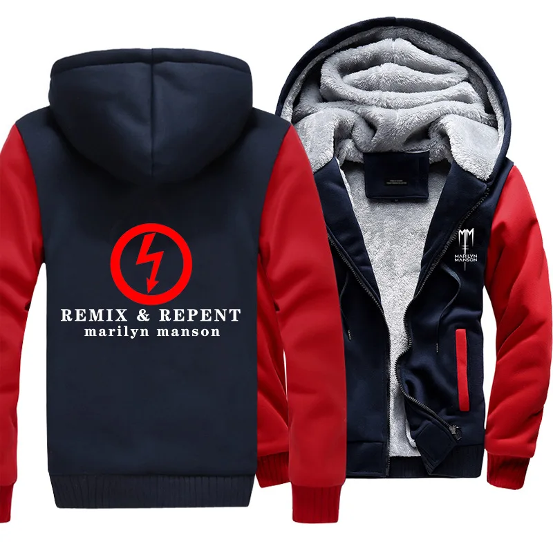 Мэрилин Мэнсон плюс зима новый Zip Hoodie 2019 Мужская Печать бархатный мягкий уличная