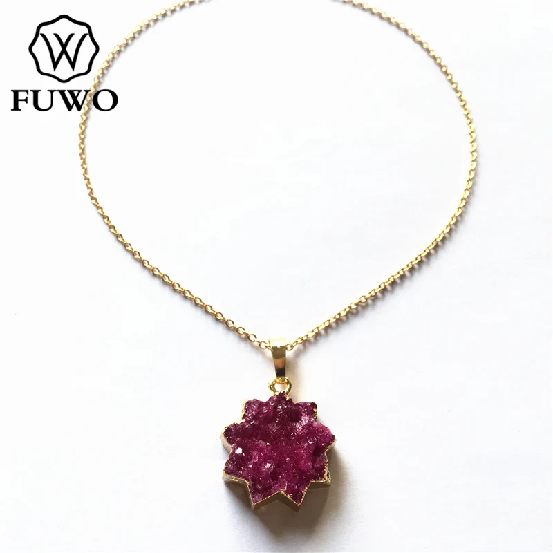 FUWO Fashion Purple Druzy Geode Slice Necklace With 24K Gold Filled Brass Chain High Quality Anti-fading Bohemia Jewelry NC064
FUWO Fashion Purple Druzy Geode Slice Necklace With 24K Gold Filled Brass Chain High Quality Anti-fading Bohemia Jewelry NC064