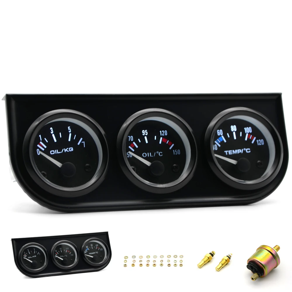 Water Temp Oil Temp Oil Pressure Gauge 52mm New 3 in 1 Triple Gauge Kit Black Color With Temp & Pressure Sensor
Water Temp Oil Temp Oil Pressure Gauge 52mm New 3 in 1 Triple Gauge Kit Black Color With Temp & Pressure Sensor