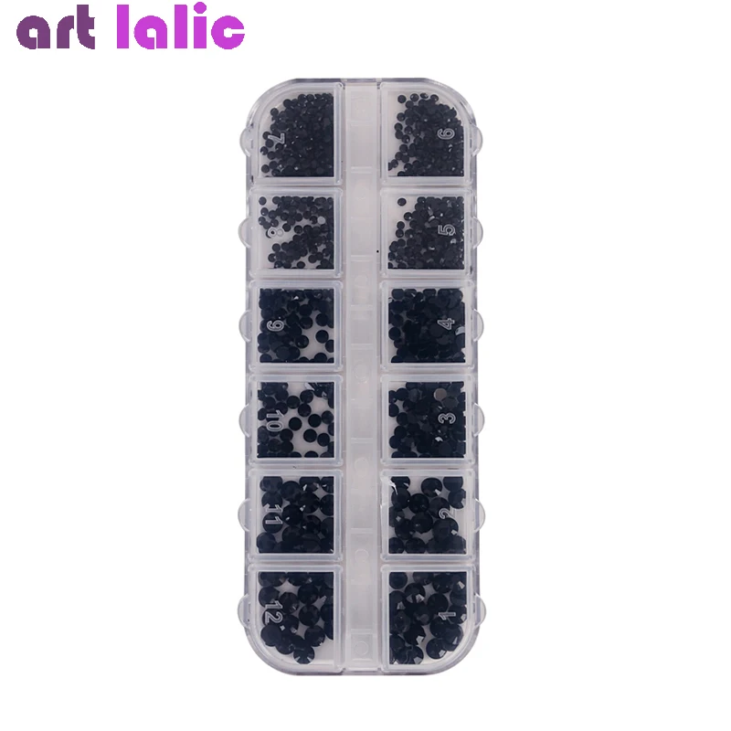1 коробка черные кристаллические Стразы для ногтей многоразмерные стеклянные