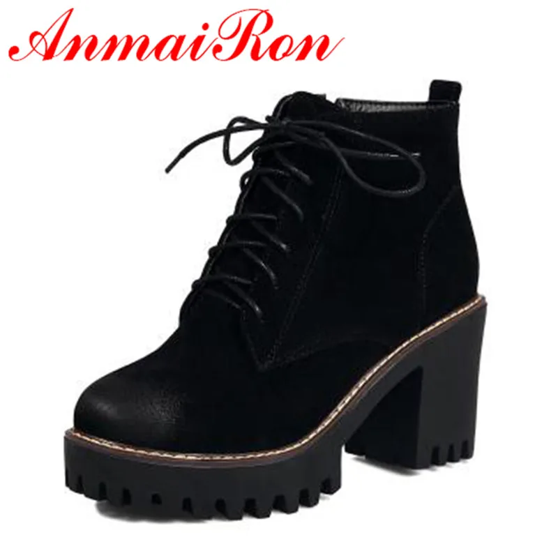 ANMAIRON Fashion Lace-up Winter Warm Ankle Boots for Women High Heels Round Toe Black Shoes Motorcycle Boots Large Size 34-43
ANMAIRON Fashion Lace-up Winter Warm Ankle Boots for Women High Heels Round Toe Black Shoes Motorcycle Boots Large Size 34-43