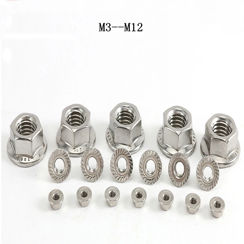 Stainless steel flange nut Hexagon anti-loose screw with cushion anti-slip nut M3M4M5M6M8-20
Stainless steel flange nut Hexagon anti-loose screw with cushion anti-slip nut M3M4M5M6M8-20