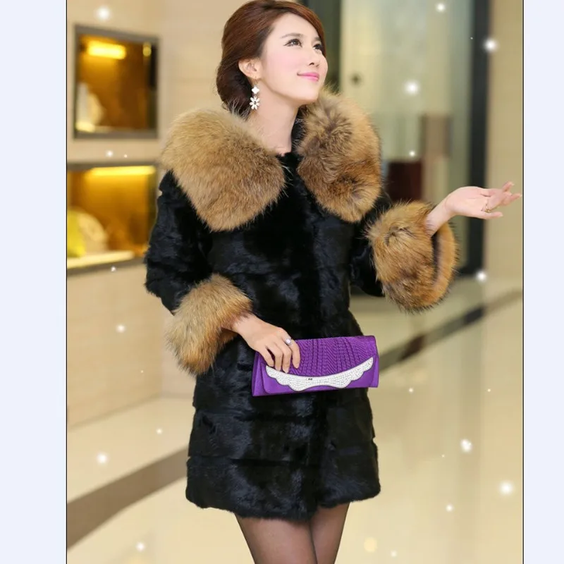 Newest Real Sheared Rabbit Fur Long Coat with Raccoon Fur Hooded Overcoat Women Winter Warm Outerwear Coats Garment
Newest Real Sheared Rabbit Fur Long Coat with Raccoon Fur Hooded Overcoat Women Winter Warm Outerwear Coats Garment