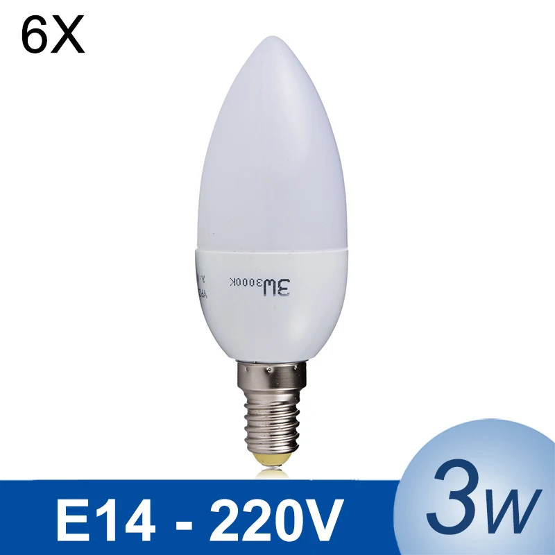 LED Candle Bulb SMD2835 Chandelier E14 LED Bulb AC220V 240V LED Lamp 6pcs/lot 3W Energy Saving For Living Room Bedroom Lighting
LED Candle Bulb SMD2835 Chandelier E14 LED Bulb AC220V 240V LED Lamp 6pcs/lot 3W Energy Saving For Living Room Bedroom Lighting