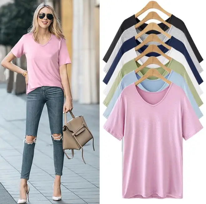 Women Classic T-shirt Summer New Casual Loose Ladies Tees V Neck Short Sleeve Soild Color Tops Pink White Plus Size
Women Classic T-shirt Summer New Casual Loose Ladies Tees V Neck Short Sleeve Soild Color Tops Pink White Plus Size