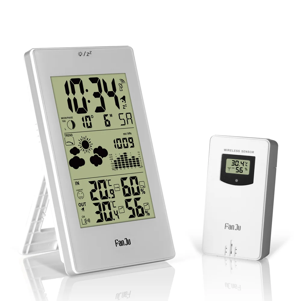 FanJu FJ3352 Weather Station With Barometer Forecast Temperature Humidity Wireless Outdoor Sensor Alarm and Snooze Digital Clock
FanJu FJ3352 Weather Station With Barometer Forecast Temperature Humidity Wireless Outdoor Sensor Alarm and Snooze Digital Clock