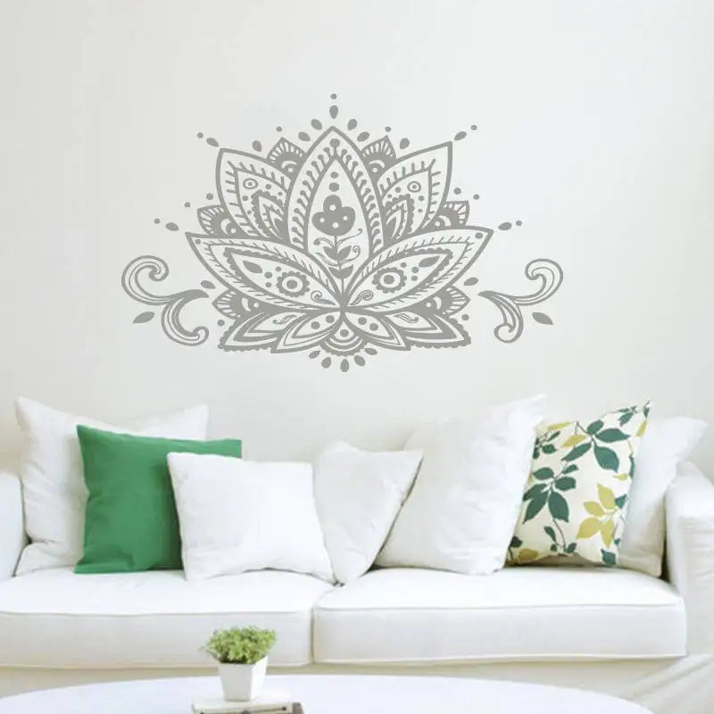 Цветок лотоса наклейка на стену с надписью Namaste Наклейка Мандала Boho богемный