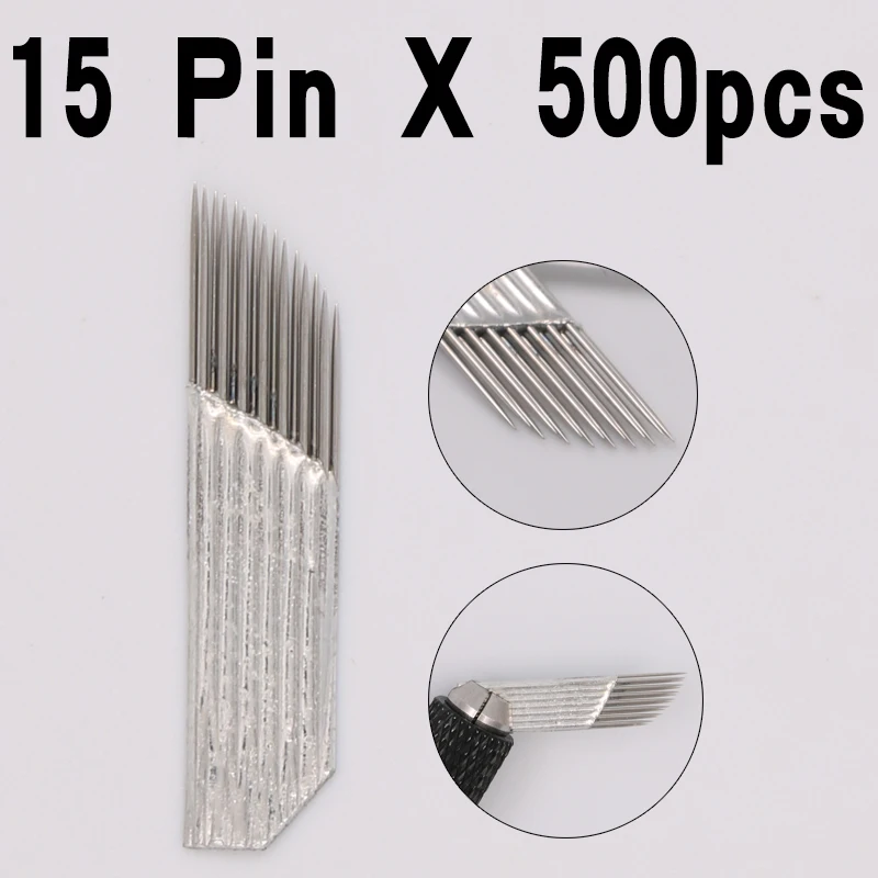 500 pcs 2 row 15 needle Permanent Makeup Eyebrow Tatoo Blade Microblading Needles For 3D Embroidery Manual Tattoo Pen Machine
500 pcs 2 row 15 needle Permanent Makeup Eyebrow Tatoo Blade Microblading Needles For 3D Embroidery Manual Tattoo Pen Machine