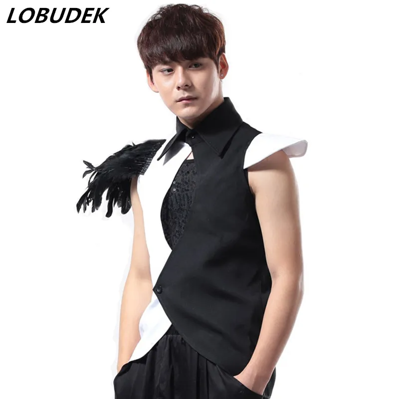 Male Punk style Tide jacket coat Novelty Feathers outerwear Nightclub Rock singer DJ Jazz costumes Bar stage performance Jackets
Male Punk style Tide jacket coat Novelty Feathers outerwear Nightclub Rock singer DJ Jazz costumes Bar stage performance Jackets