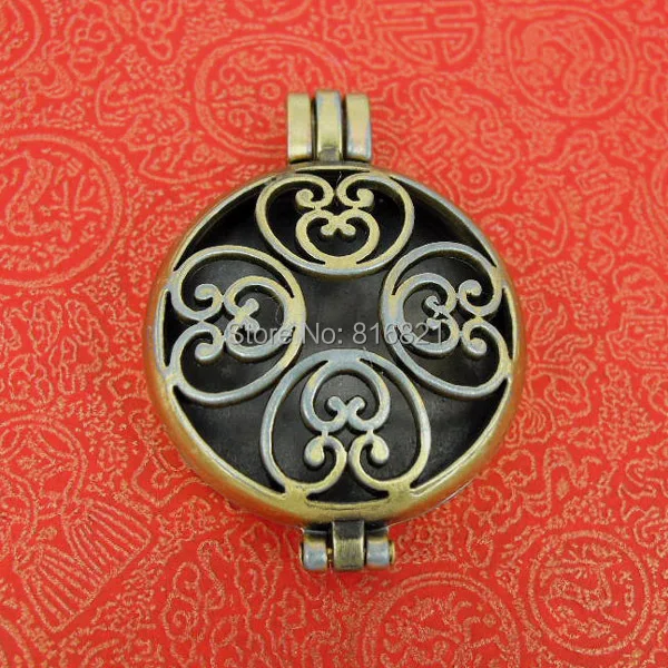 

33x44mm Antique Bronze Brushed Blank Bases Metal Round Filigree Hollow Flower Photo Locket Pendant Settings Findings Wholesale