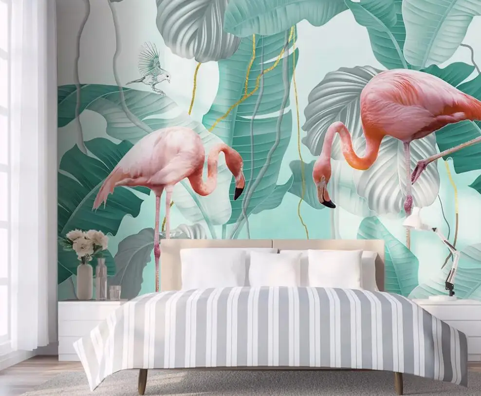 Custom 3D wallpaper fresco Nordic simple flamingo tropical leaves TV sofa background wall decoration painting
Custom 3D wallpaper fresco Nordic simple flamingo tropical leaves TV sofa background wall decoration painting