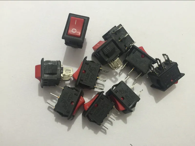 

10pcs/lot RED 3 Pin 3A 250V 6A 125V Black Button Rocker Switch On - Off Import Rocker Power Switches
