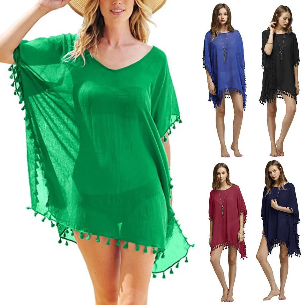 Cotton Loose Blouse Women Beach Dress Bikini Cover Up Swimwear Bathing Suit