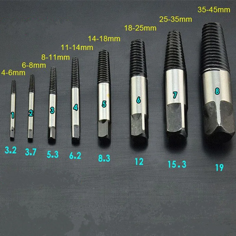 8pcs/set Screw Bolt Extractors Broken Wire Take Out Drill Bit Set for Damaged Screws Broken Pipe Remover Tool
8pcs/set Screw Bolt Extractors Broken Wire Take Out Drill Bit Set for Damaged Screws Broken Pipe Remover Tool
