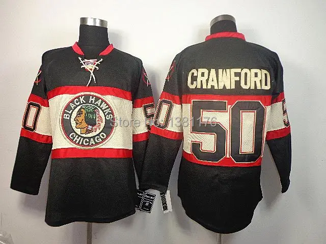 Free shipping #50 Corey Crawford Men's Black/Red New Embroidery/Sewing logos Ice Hockey Jerseys Cheap Sale wholesale!Size M-XXXL | Спорт