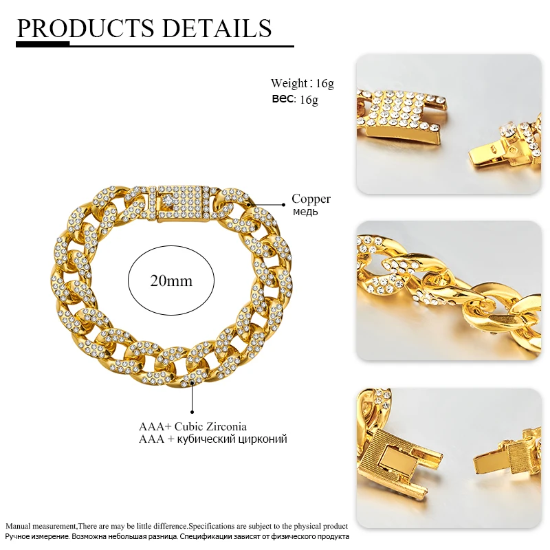 SHUANGR Men's Bracelet Hip Hop Miami Cuban Link Gold Silver Color Iced Out Paved Rhinestones Male Wristband Street Jewelry
SHUANGR Men's Bracelet Hip Hop Miami Cuban Link Gold Silver Color Iced Out Paved Rhinestones Male Wristband Street Jewelry