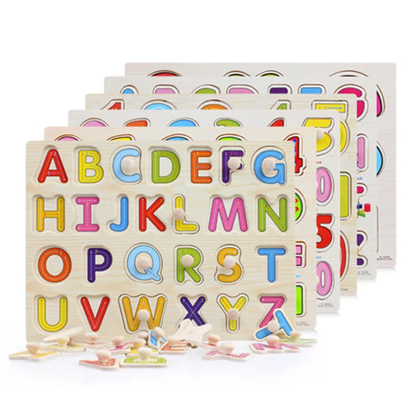 

30cm Kid Early educational toys baby hand grasp wooden puzzle toy alphabet and digit learning education child wood jigsaw toy
