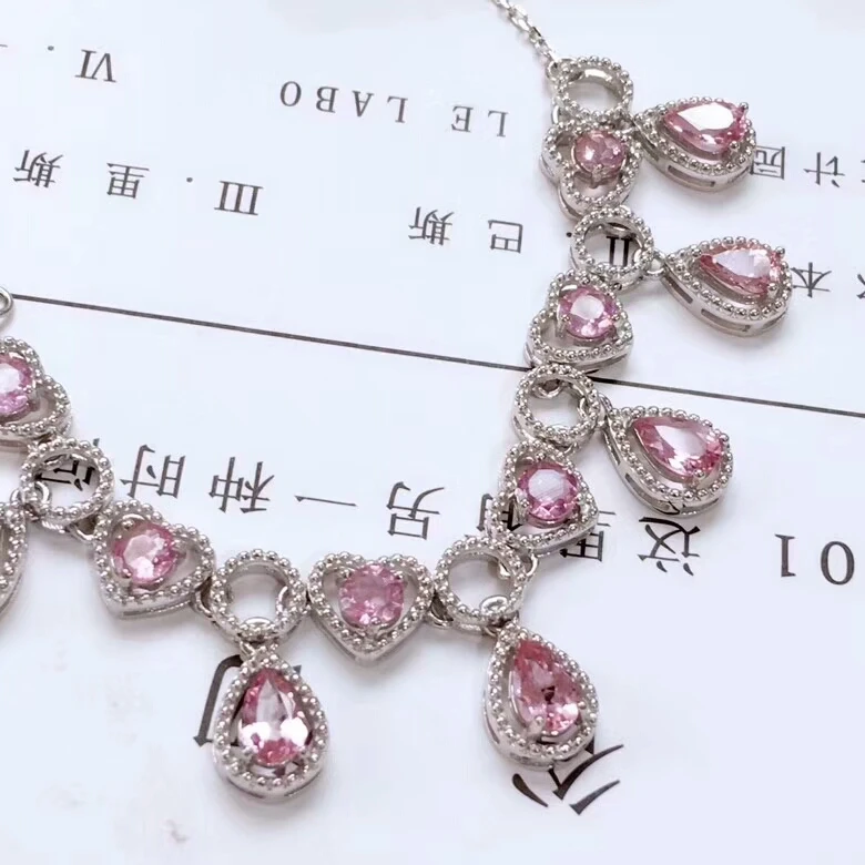 [MeiBaPJ] натуральное розовое ожерелье с подвеской из турмалина сертификатом