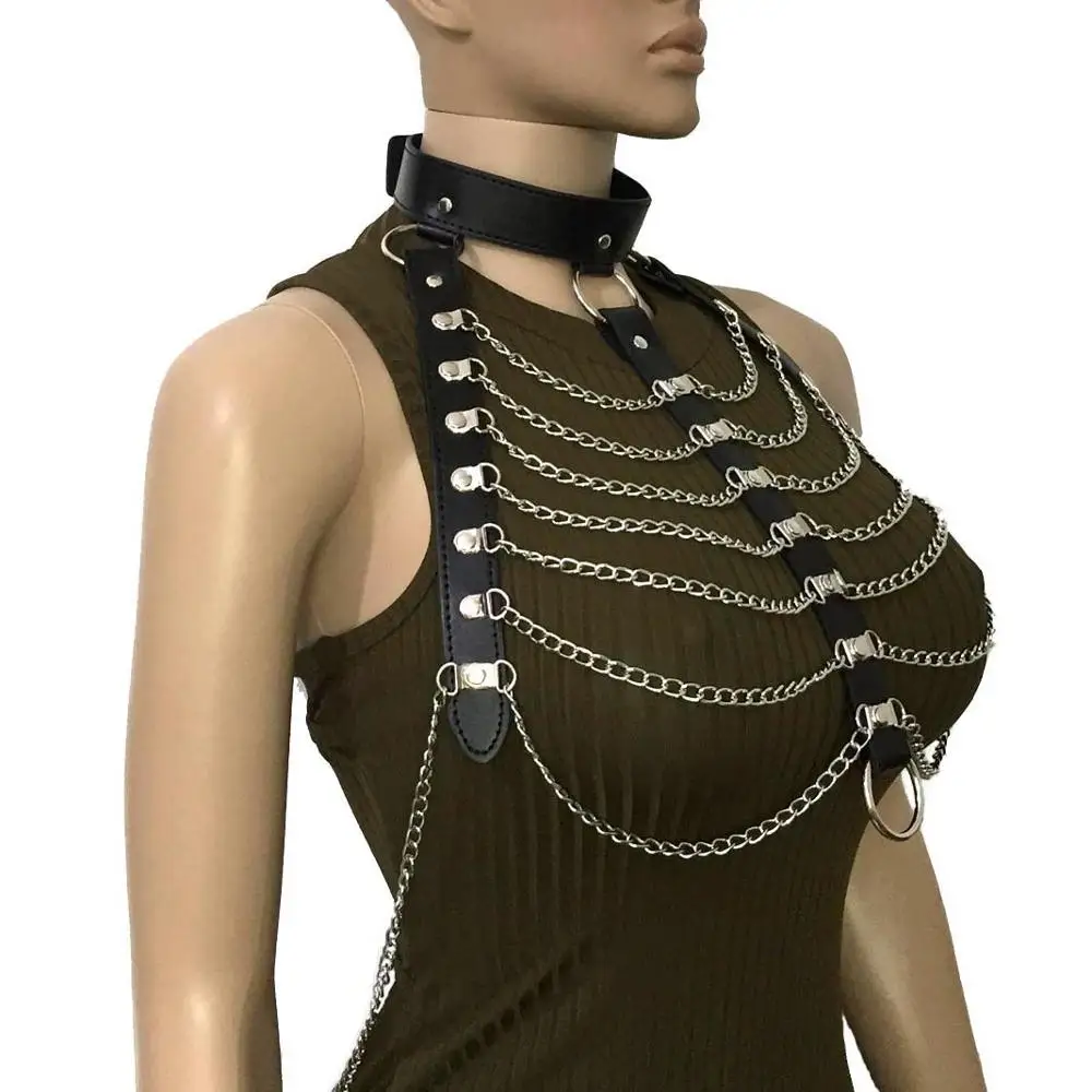 Sexy Women Faux Leather Drape Metal Chain Bra Tops Tank Body Harness Vest Night Club Punk Gothic Fetish Costume
Sexy Women Faux Leather Drape Metal Chain Bra Tops Tank Body Harness Vest Night Club Punk Gothic Fetish Costume