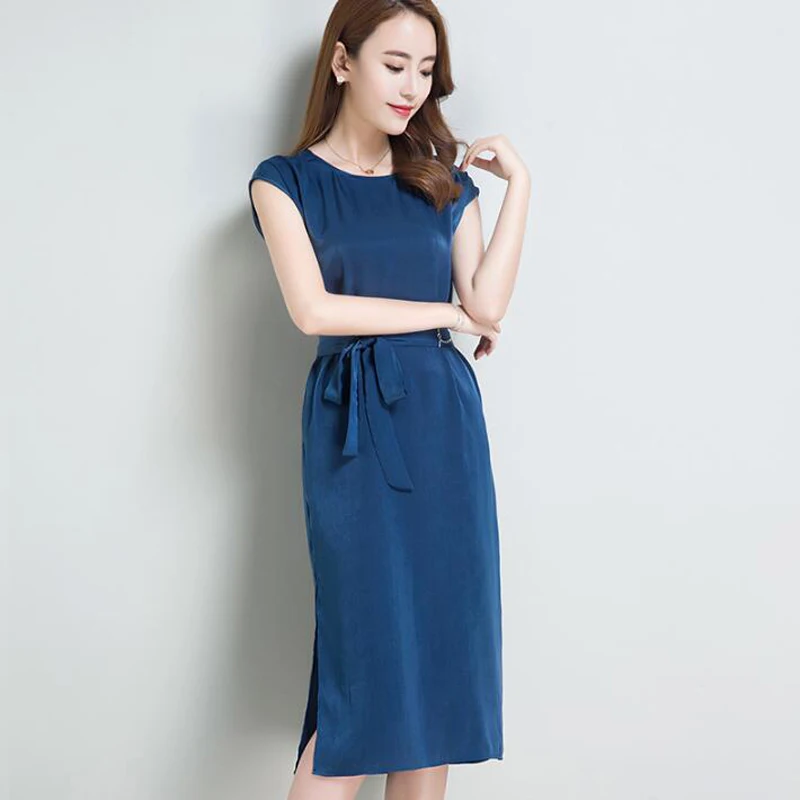 2018 Summer Women Silk dress Casual Loose Plus size dresses vestido elegant Slim Female With belt Party Dress robe femme
2018 Summer Women Silk dress Casual Loose Plus size dresses vestido elegant Slim Female With belt Party Dress robe femme